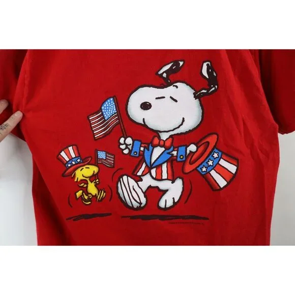 Vintage Snoopy Peanuts Mens Medium Faded Woodstock Snoopy Fourth of July T-Shirt - Picture 4 of 11